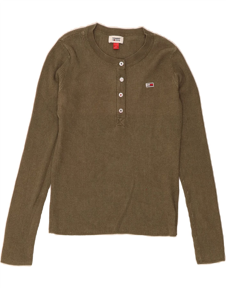 TOMMY HILFIGER Womens Crew Neck Jumper Sweater UK 10 Small Green Cotton Vintage Tommy Hilfiger and Second-Hand Tommy Hilfiger from Messina Hembry 