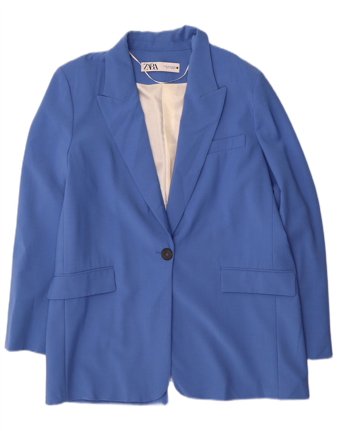 Jaqueta blazer feminina Zara com 1 botão Reino Unido 14 poliéster azul médio
