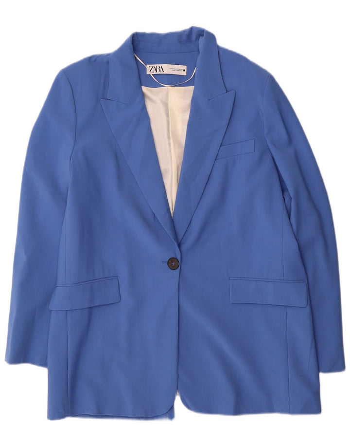 Jaqueta blazer feminina Zara com 1 botão Reino Unido 14 poliéster azul médio