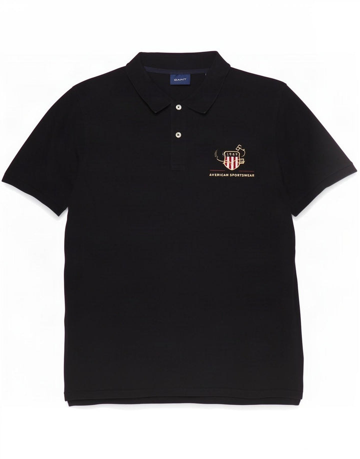Gant Camisa polo masculina gráfica grande algodão preto