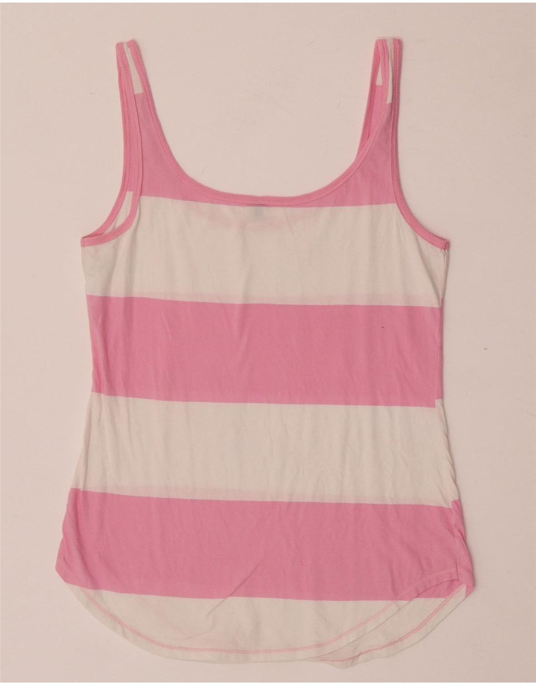Colete feminino Benetton UK 12 algodão listrado rosa médio