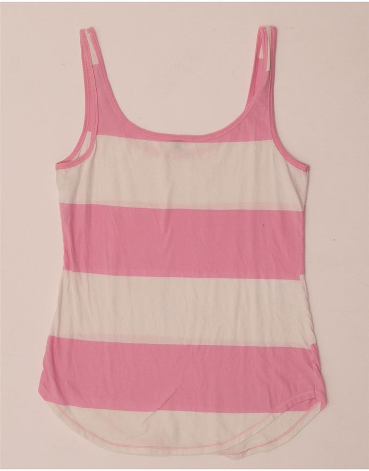 Colete feminino Benetton UK 12 algodão listrado rosa médio