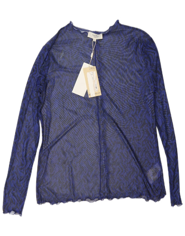 Parte Dois Manga Longa Feminina Transparente Top UK 18 XL Azul Chevron Poliéster