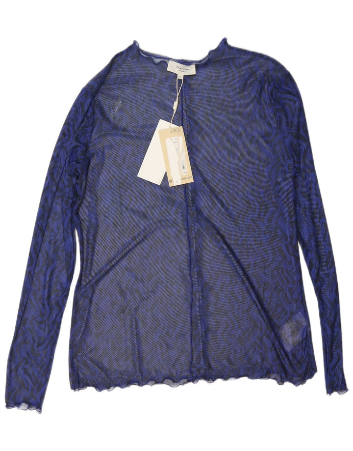 Parte Dois Manga Longa Feminina Transparente Top UK 18 XL Azul Chevron Poliéster