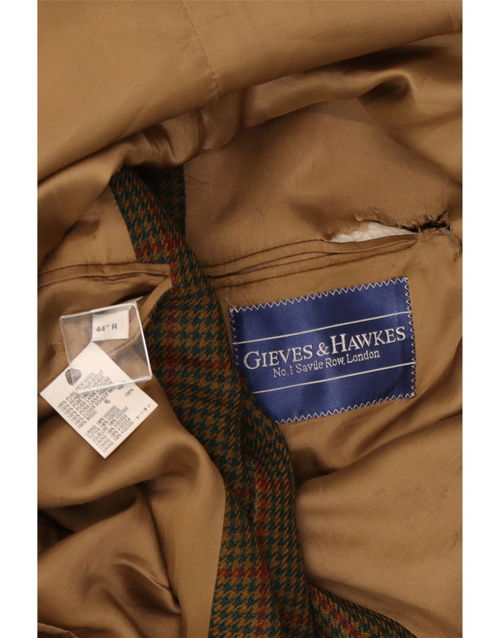 Jaqueta blazer masculina de 2 botões Gieves & Hawkes Reino Unido 44 2XL cáqui Houndstooth