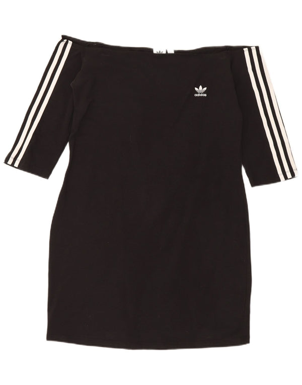Vestido feminino Adidas manga 3/4 ombro de fora UK 18 XL preto algodão esportivo