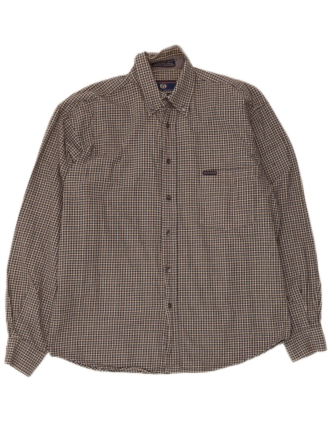 Camisa masculina de flanela Sergio Tacchini algodão xadrez cinza médio