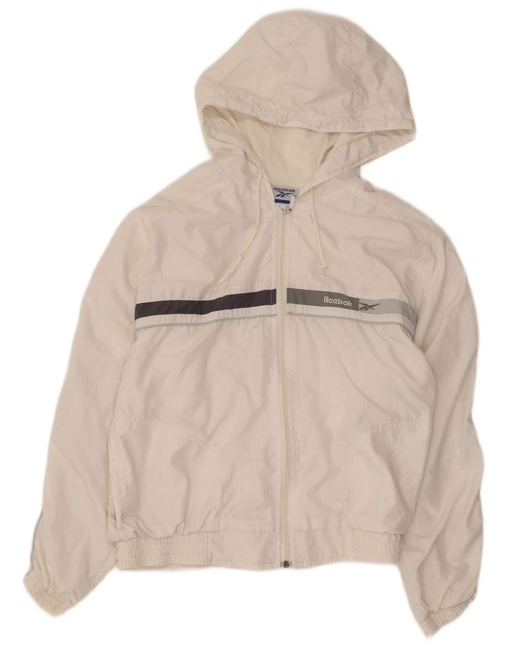 Reebok Womens Hooded Tracksuit Top Jacket UK 12 Médio Branco Colourblock