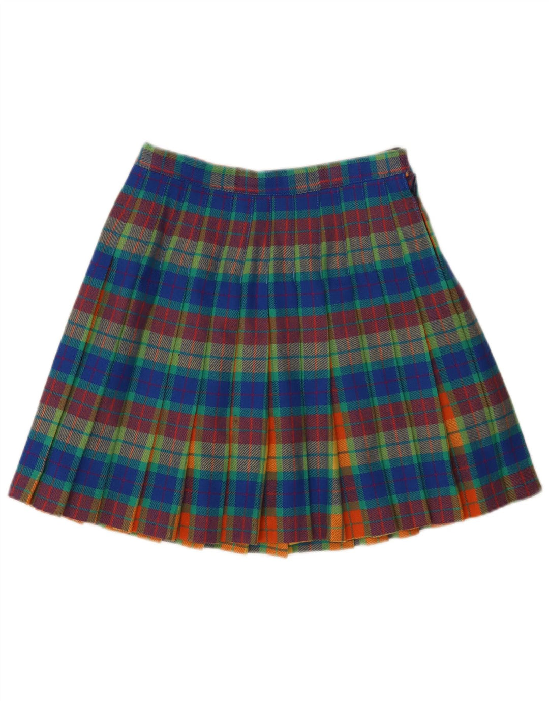 Saia plissada feminina vintage W28 xadrez multicolorida média