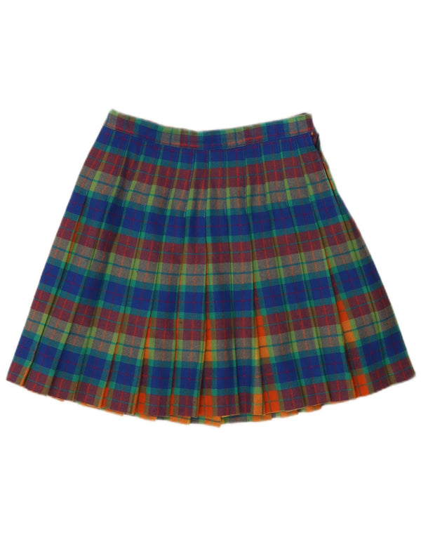 Saia plissada feminina vintage W28 xadrez multicolorida média