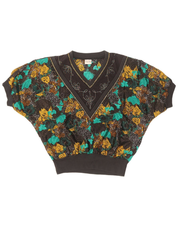 Blusa feminina vintage UK 18 XL seda floral multicolorida