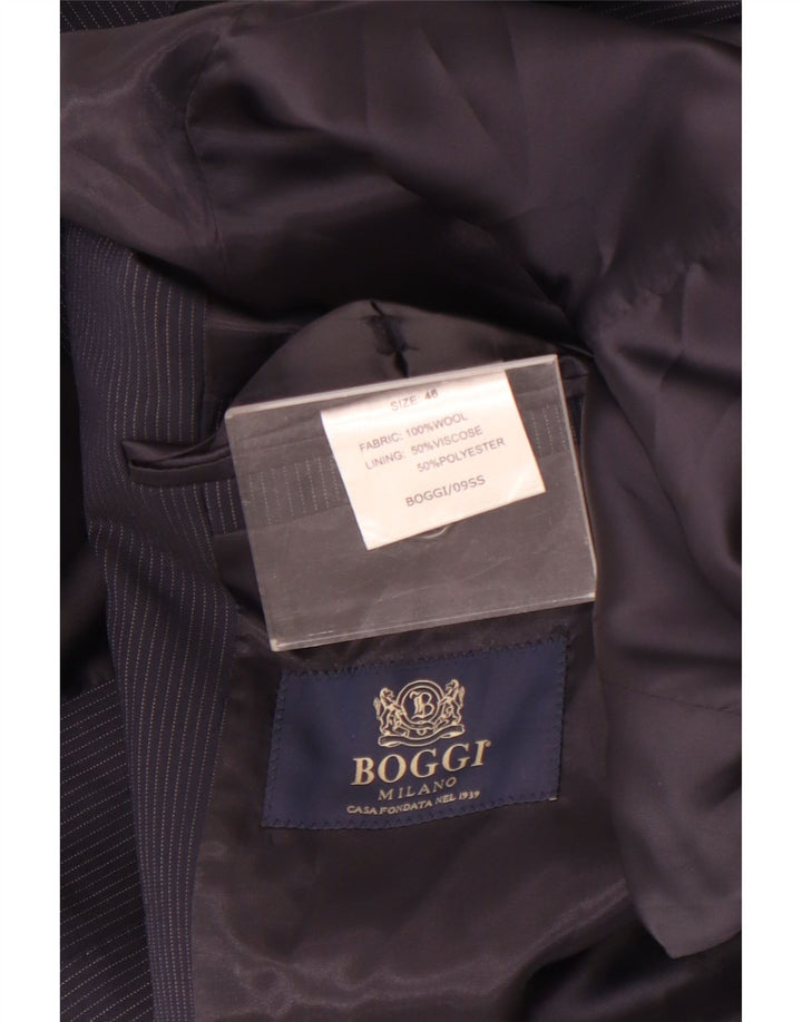Jaqueta blazer masculina Boggi com 3 botões IT 46 pequena lã listrada azul marinho