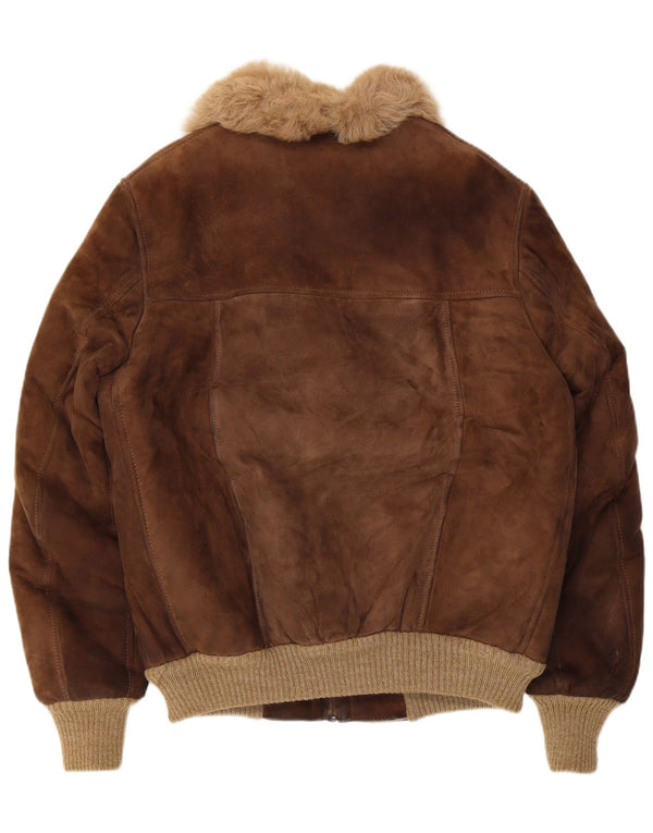 Jaqueta masculina vintage bomber shearling IT 54 2XL couro marrom