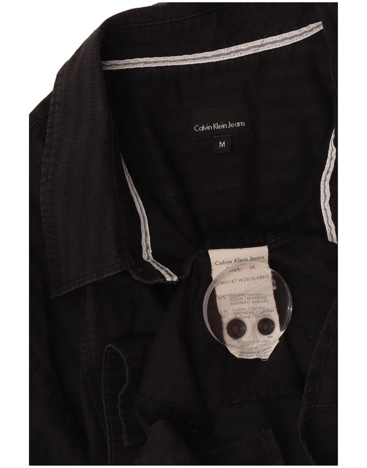 Camisa masculina Calvin Klein Jeans média preta listrada de algodão