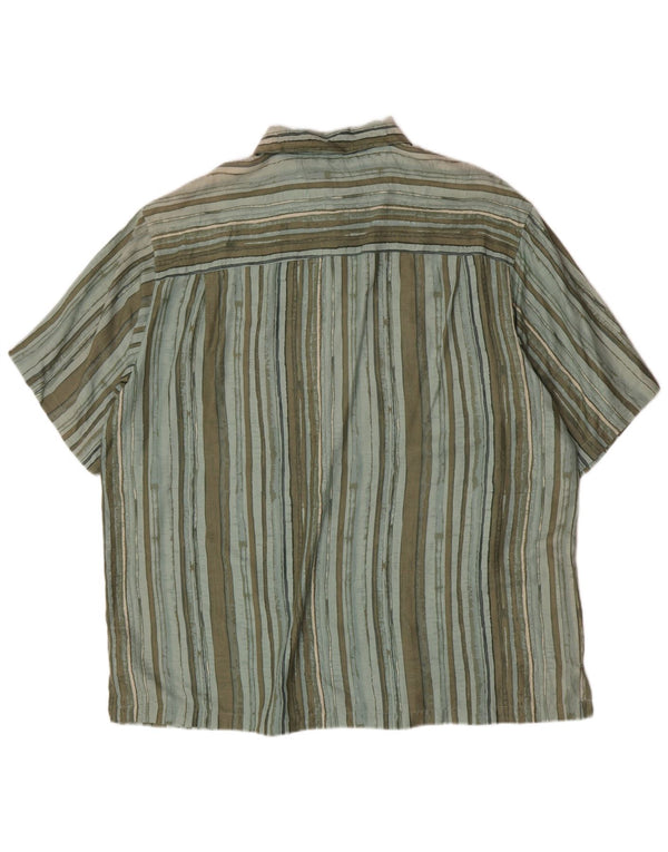 Camisa masculina de manga curta Caribbean Joe XL seda listrada verde