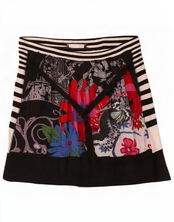 Desigual saia feminina gráfica cintura alta evasê XL W34 algodão floral preto