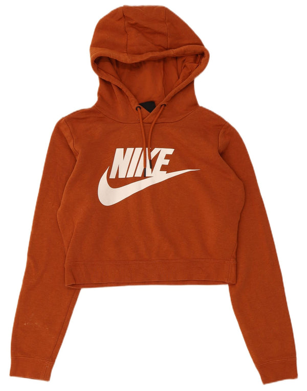 Nike Womens Crop Graphic Hoodie Jumper UK 6 XS Marrom Algodão