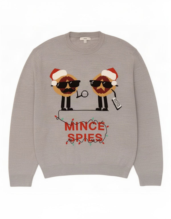 Suéter masculino Marks & Spencer com gola redonda e gola redonda 2XL cinza Natal