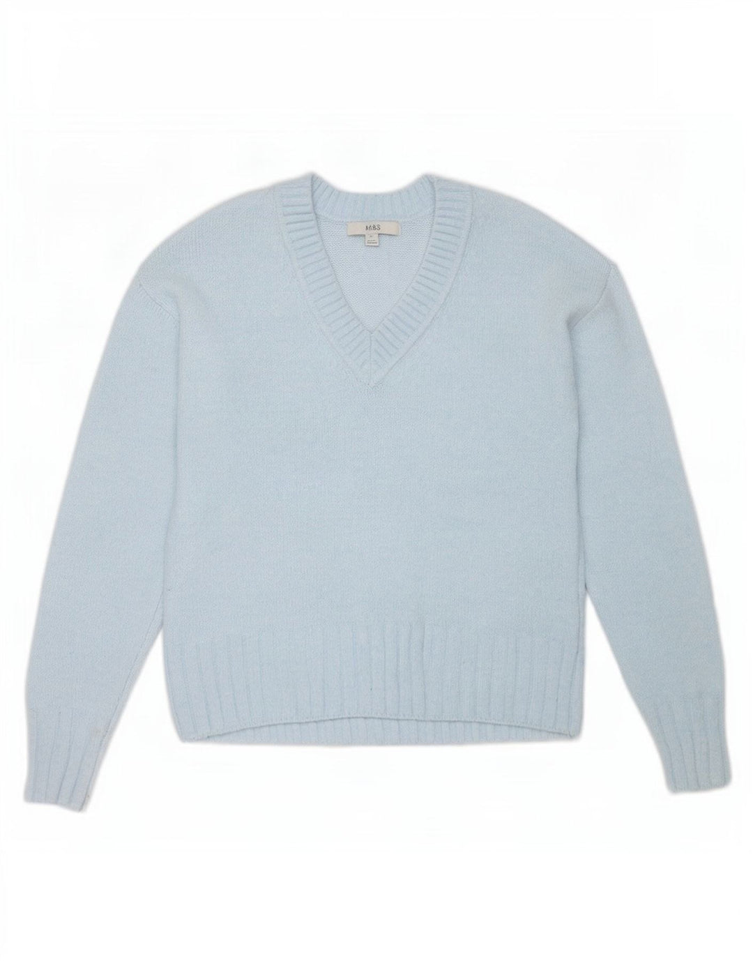 Suéter feminino Marks & Spencer com decote em V grande Reino Unido 6 XS azul