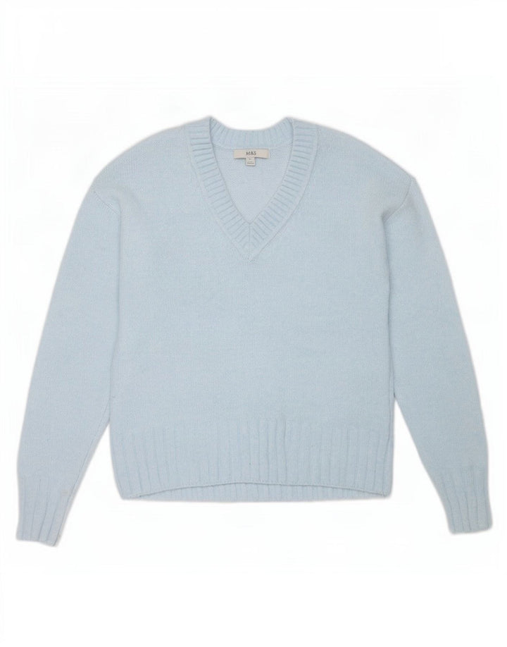 Suéter feminino Marks & Spencer com decote em V grande Reino Unido 6 XS azul