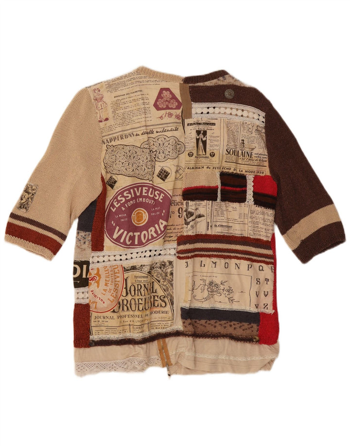 Suéter cardigã gráfico feminino vintage Reino Unido 12 médio multicolorido