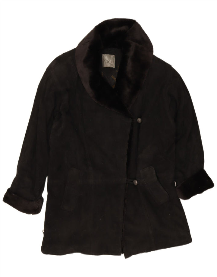 Sobretudo feminino vintage de camurça oversized UE 38 couro preto médio