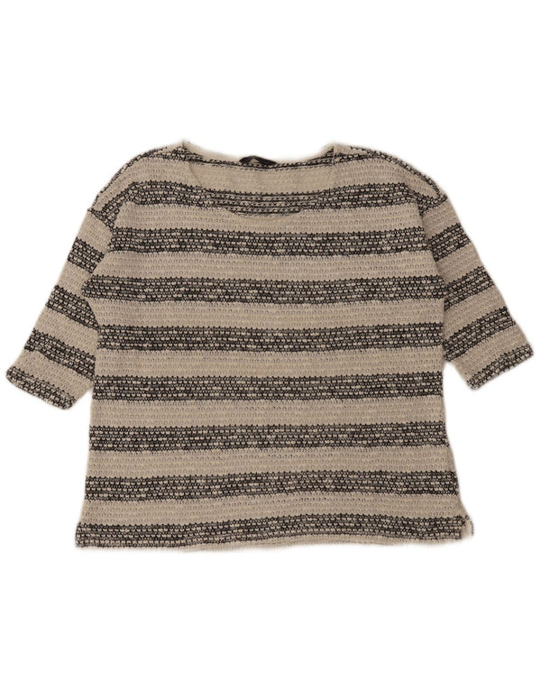 Blusa feminina de malha Marks & Spencer Reino Unido 16 grande algodão listrado branco