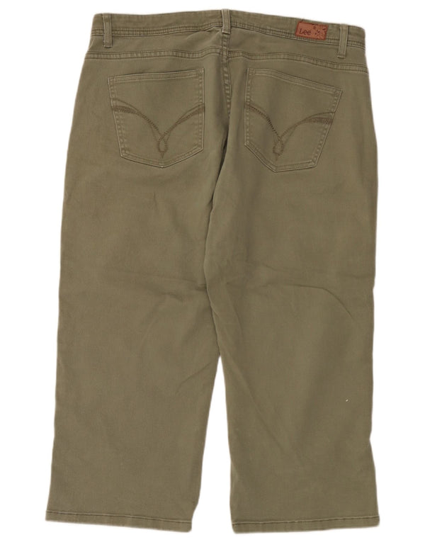 Calça capri reta feminina Lee US 14 XL W36 L22 algodão cáqui