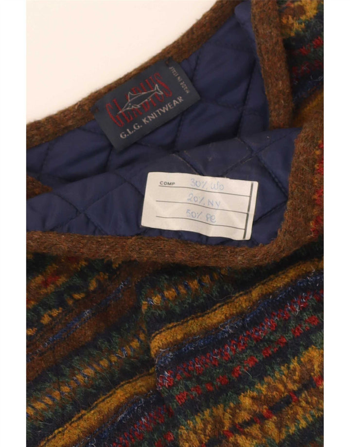 Suéter cardigã masculino vintage sem mangas, grande lã listrada multicolorida