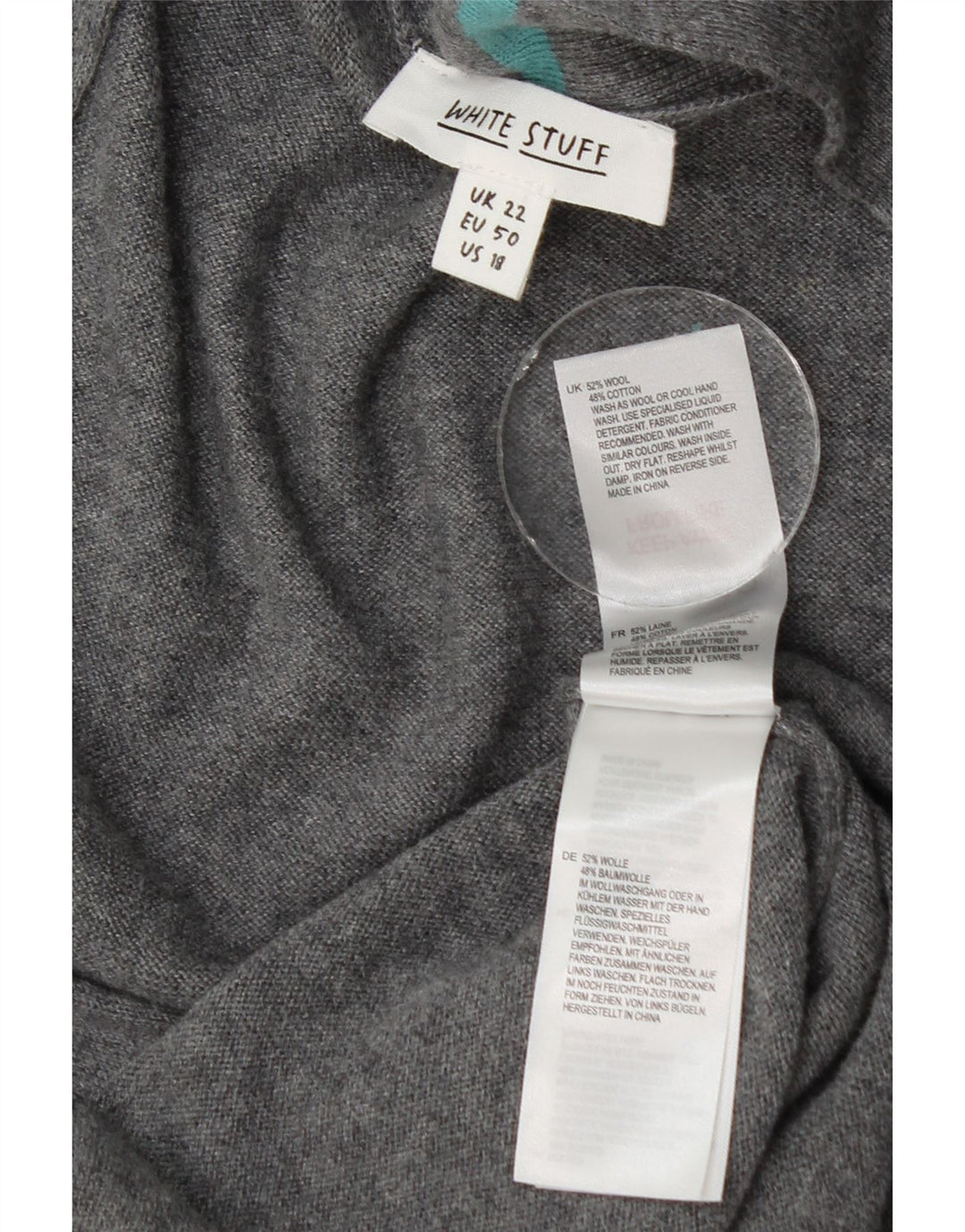 White Stuff Suéter feminino oversized longline cardigan Reino Unido 22 2XL lã cinza