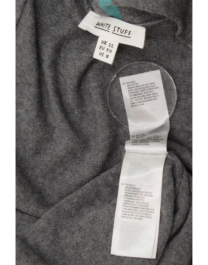 White Stuff Suéter feminino oversized longline cardigan Reino Unido 22 2XL lã cinza