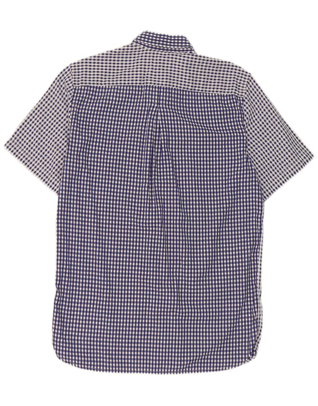 Camisa masculina de manga curta Fred Perry pequena azul xadrez de algodão