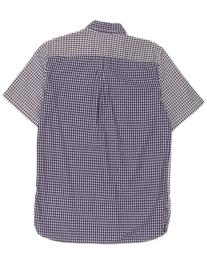 Camisa masculina de manga curta Fred Perry pequena azul xadrez de algodão