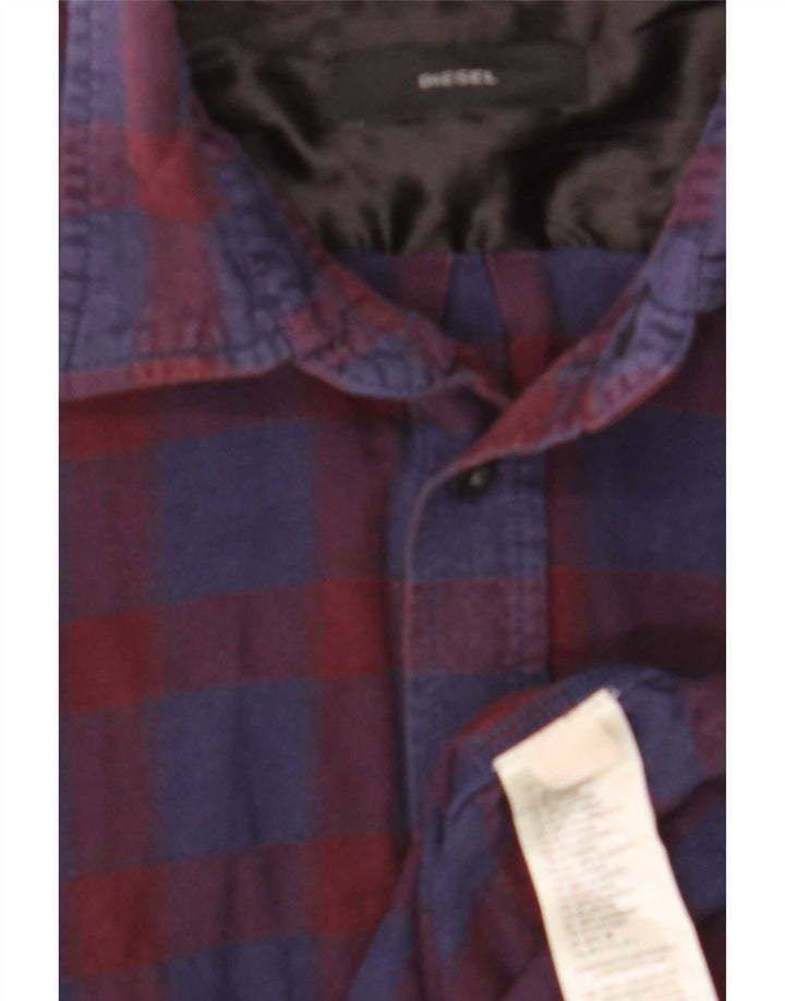 Camisa masculina diesel de flanela de algodão xadrez azul marinho médio