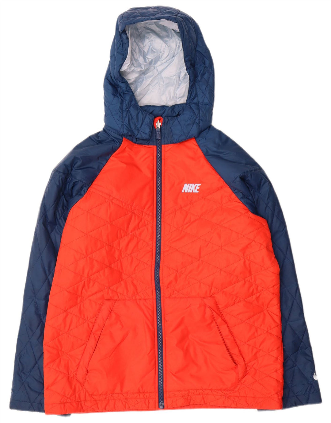 Jaqueta acolchoada com capuz Nike Boys 13-14 anos XL laranja colorblock poliéster