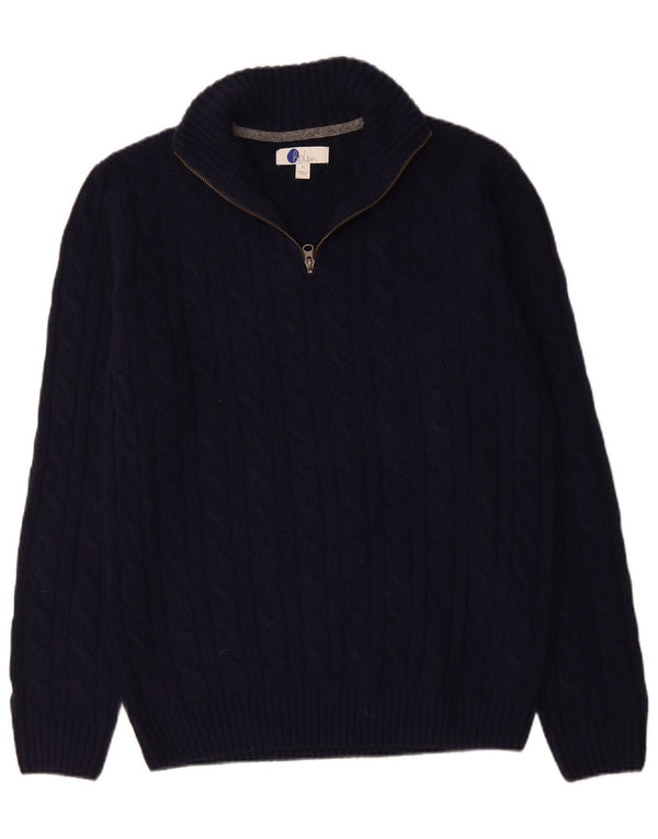 Suéter masculino Boden com zíper e gola alta de lã azul marinho médio