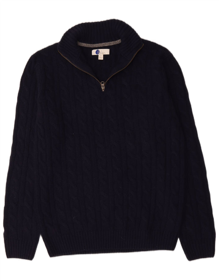Suéter masculino Boden com zíper e gola alta de lã azul marinho médio