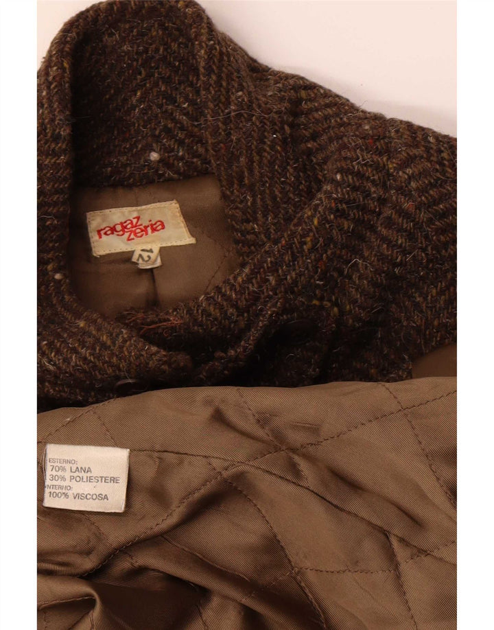 Sobretudo feminino vintage UK 12 lã de alpaca marrom médio