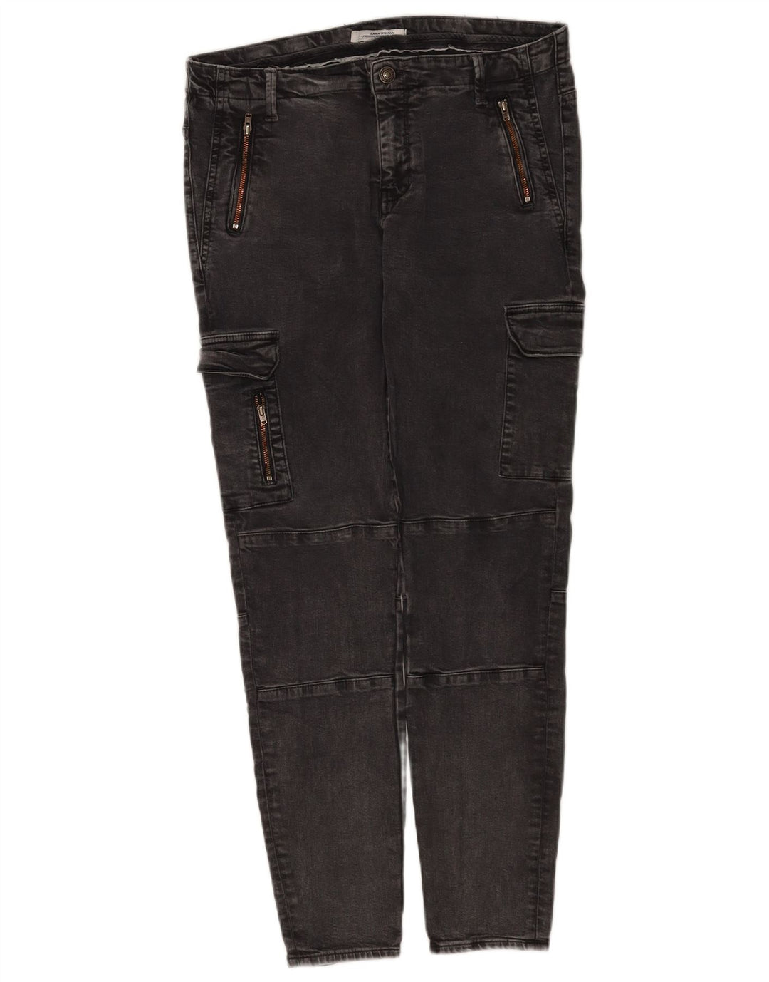 Calça jeans feminina Zara Cargo Slim EU 42 grande W32 L28 cinza