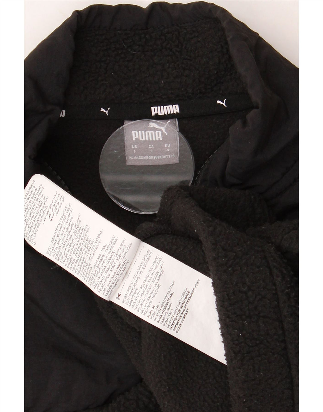 Suéter de lã feminino PUMA crop oversized com zíper e gola UK 10 pequeno preto