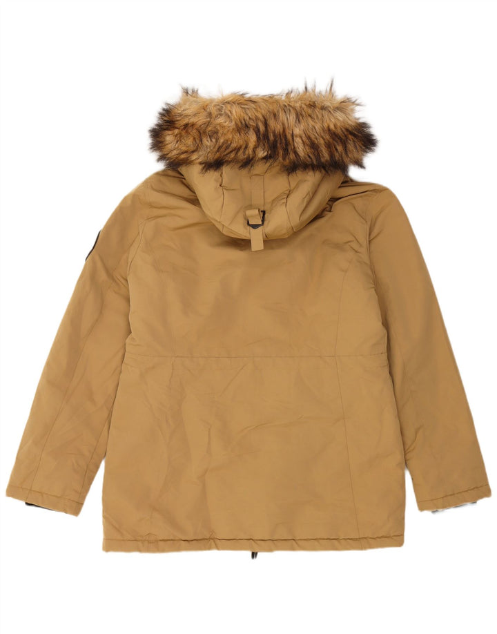 Jaqueta Parka com capuz feminina Superdry UK 12 poliéster bege médio