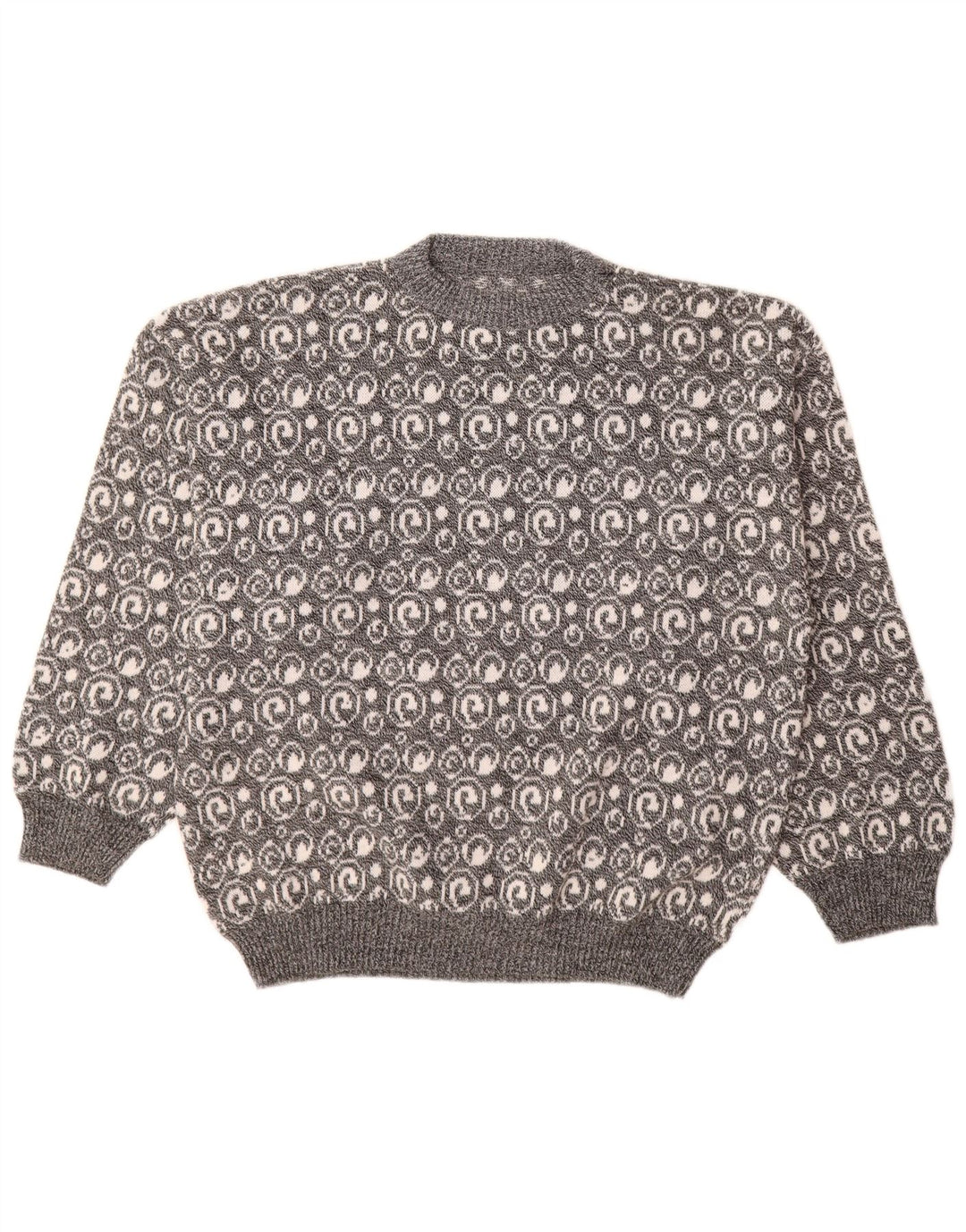 Suéter vintage masculino com gola redonda grande cinza Paisley