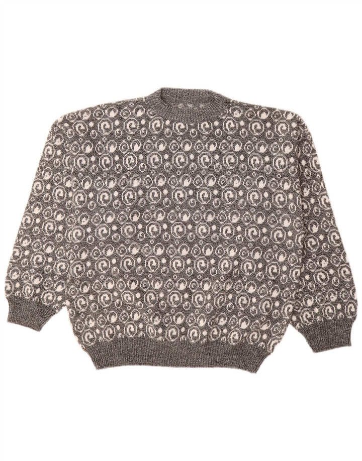 Suéter vintage masculino com gola redonda grande cinza Paisley