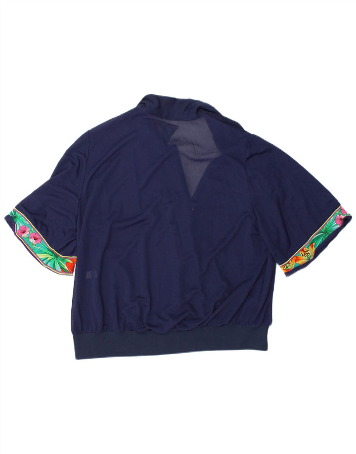 Blusa feminina VINTAGE Top IT 48 XL azul marinho floral