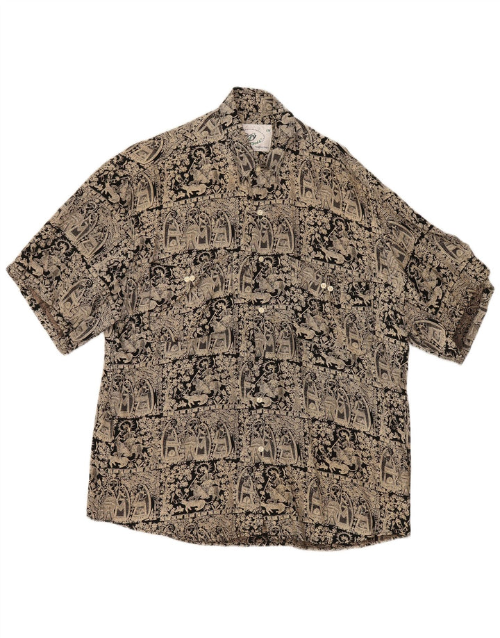 Daniel Dodd Camisa masculina de manga curta com padrão abstrato grande azul marinho