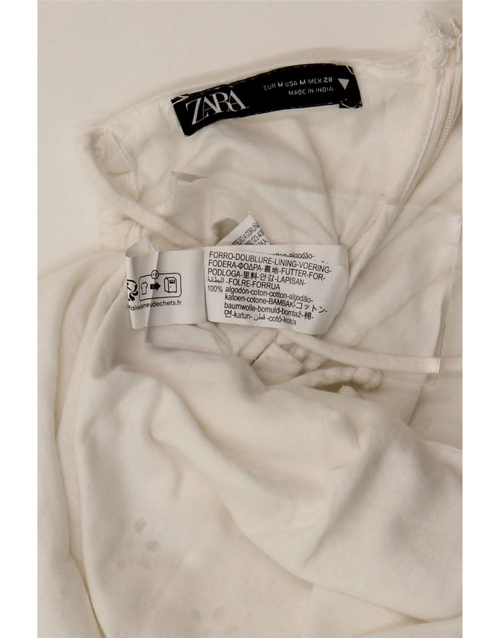 Vestido de verão feminino ZARA UK 12 algodão floral branco médio