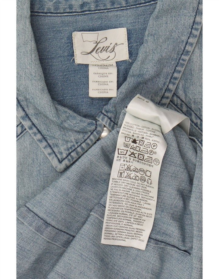 Camisa jeans feminina de manga curta LEVI'S Reino Unido 12 algodão azul médio