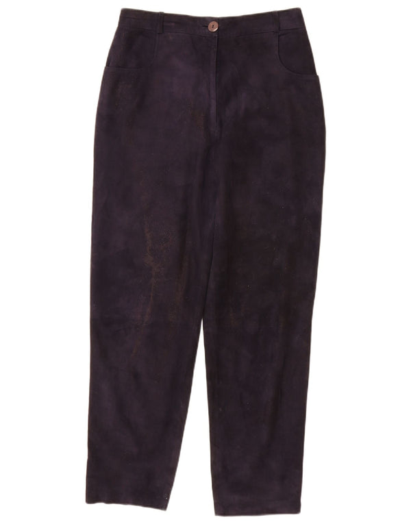 Vintage Womens High Waist Suede Trousers W28 L28 Navy Blue