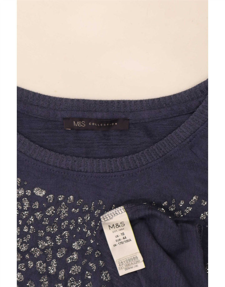 Túnica feminina de manga comprida Marks & Spencer Reino Unido 16 grande azul poliéster