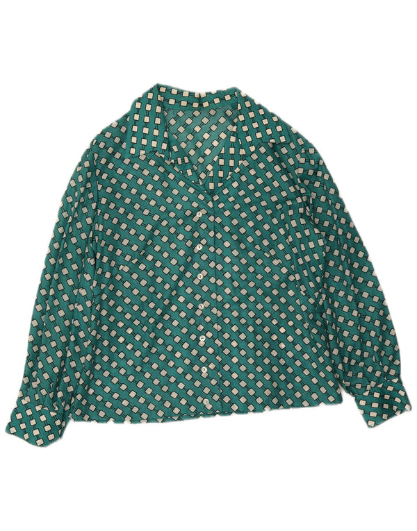 Camisa feminina vintage UK 16 grande verde geométrica